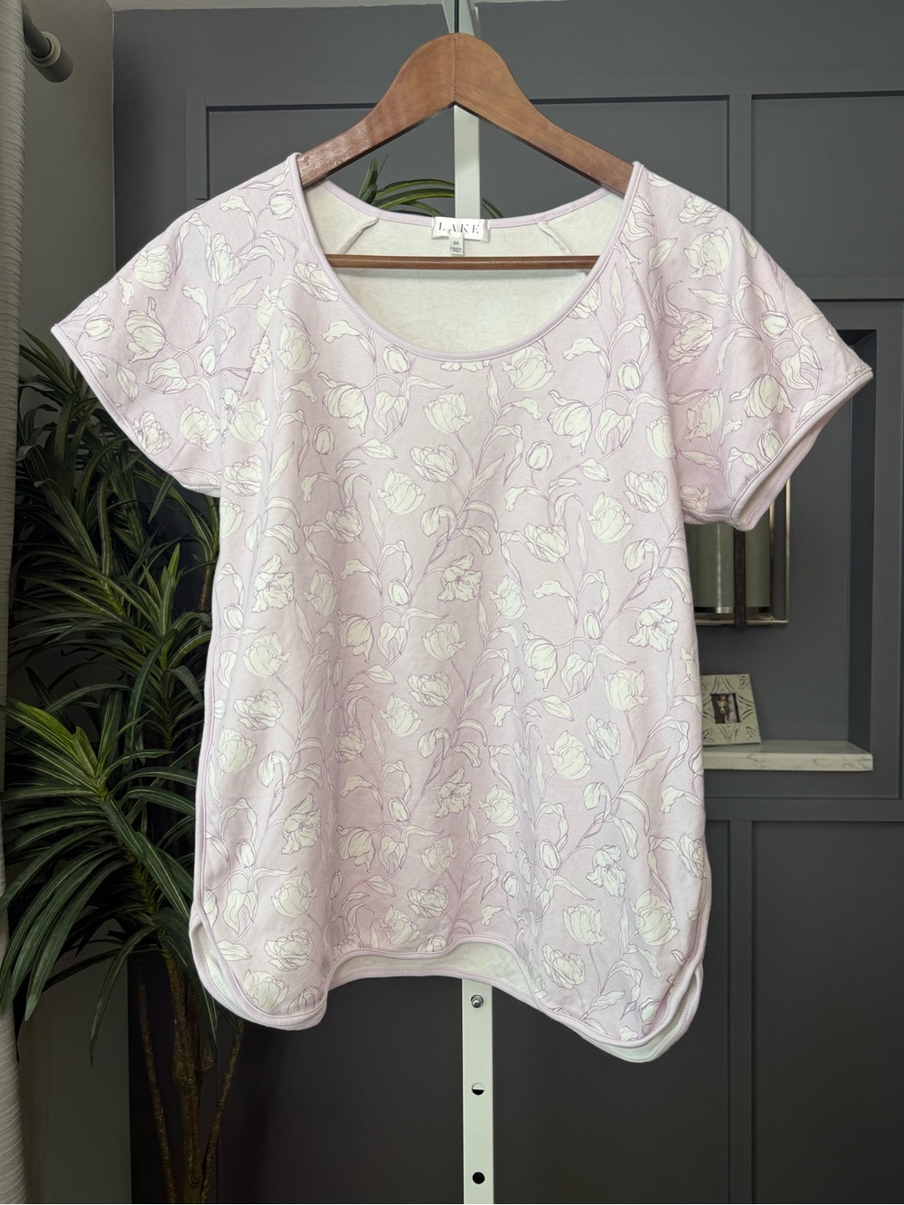 LAKE Pima Cotton Wildflower Vine Floral PJ Set Lavender M Pants Short Sleeve Top - Picture 3 of 16